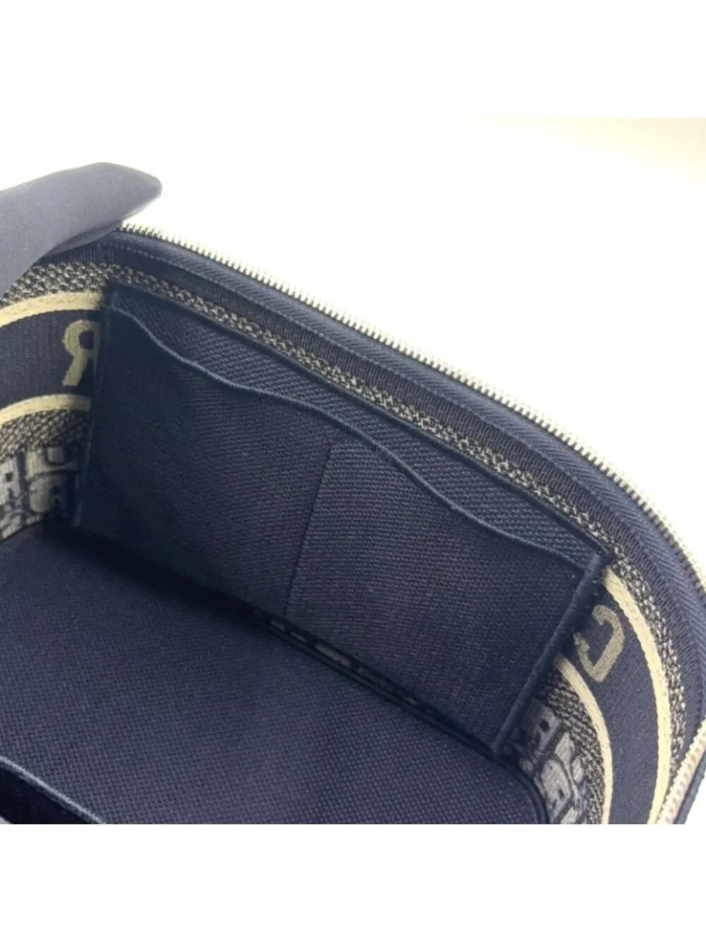 Dior Travel Vanity Cotton Off White Navy Handbag Silver